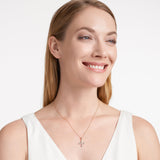 MORGAN & PAIGE 14K Rose Gold Plated Created Opal and Diamond Accent Two Tone Dainty Demi Fine Cross Pendant Necklace, 18"