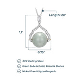 Genuine Green Jade Sphere Necklace - Hypoallergenic Rhodium-Plated Sterling Silver with 18-inch Jade Beaded Chain - Natural Jade Jewelry for Women