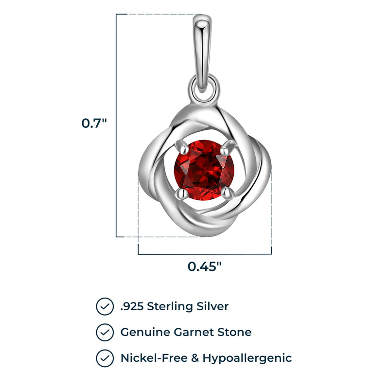 MORGAN & PAIGE Gemstone Lab-Created Birthstone Pendant Love Knot Necklace Featuring Rhodium-Plated Sterling Silver with Faceted Cable Chain, Love Knot Necklace, Birthstone Necklaces for Women