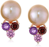 .925 Sterling Silver, 8mm Freshwater Cultured Pearl and Multi Gemstone 1/2" Stud Earrings - Choice of Colors