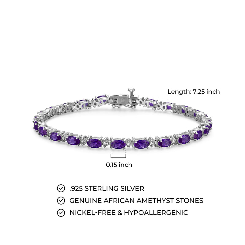 MORGAN & PAIGE .925 Sterling Silver Rhodium Plated Birthstone Tennis Bracelets for Women - Alternating Diamond and Oval Gemstone Bracelet, Secure Locking Clasp Birthday Gift Jewelry for Women 7.25"