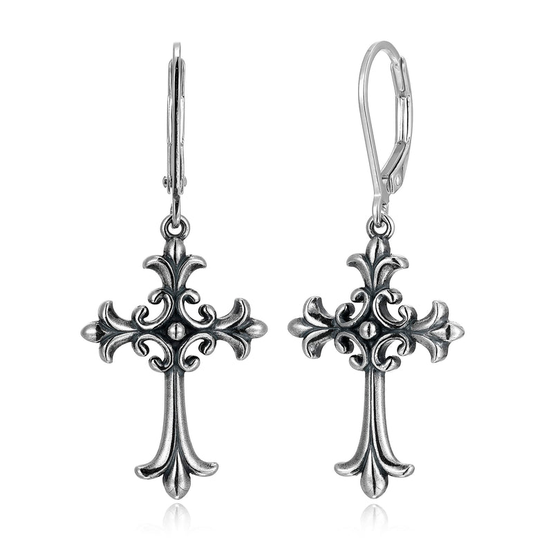 MORGAN & PAIGE .925 Sterling Silver Oxidized, 18k Yellow Gold or 14K Rose Gold Plated Celtic Cross Sterling Silver Earrings - Drop & Dangle or Stud Earrings for Women Hypoallergenic Faith Jewelry