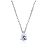 MORGAN & PAIGE .925 Sterling Silver Platinum Plated Solitaire 3/8" Cubic Zirconia Necklace - Emerald Cut or Pear Teardrop Dainty Diamond Necklaces for Women, Crystal Jewelry 18 inch