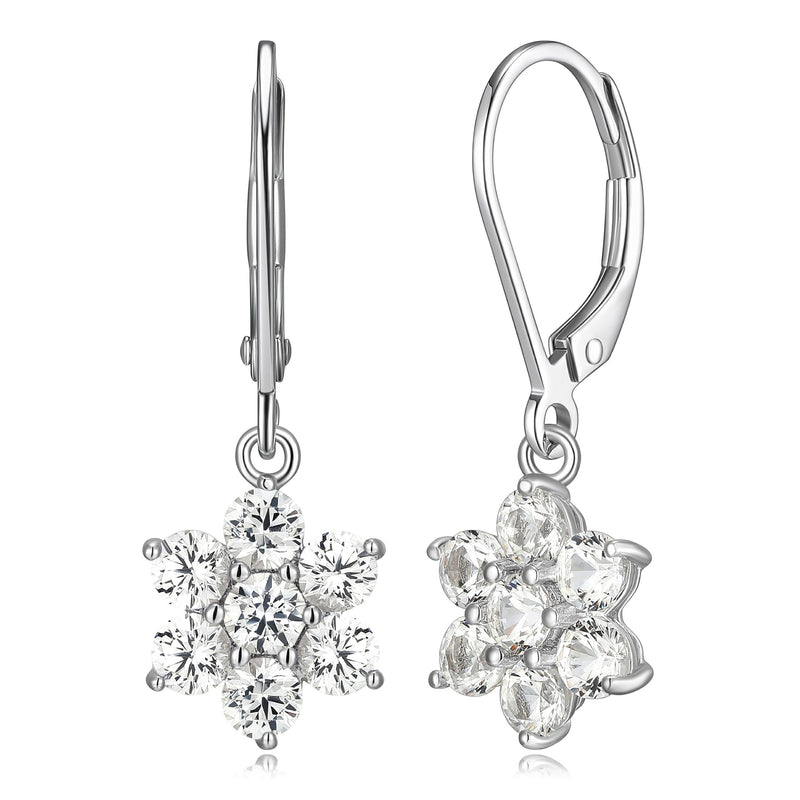 MORGAN & PAIGE .925 Sterling Silver Gemstone Birthstone Flower Cluster Leverback Dangle Drop Earrings for Women - Hypoallergenic Jewelry