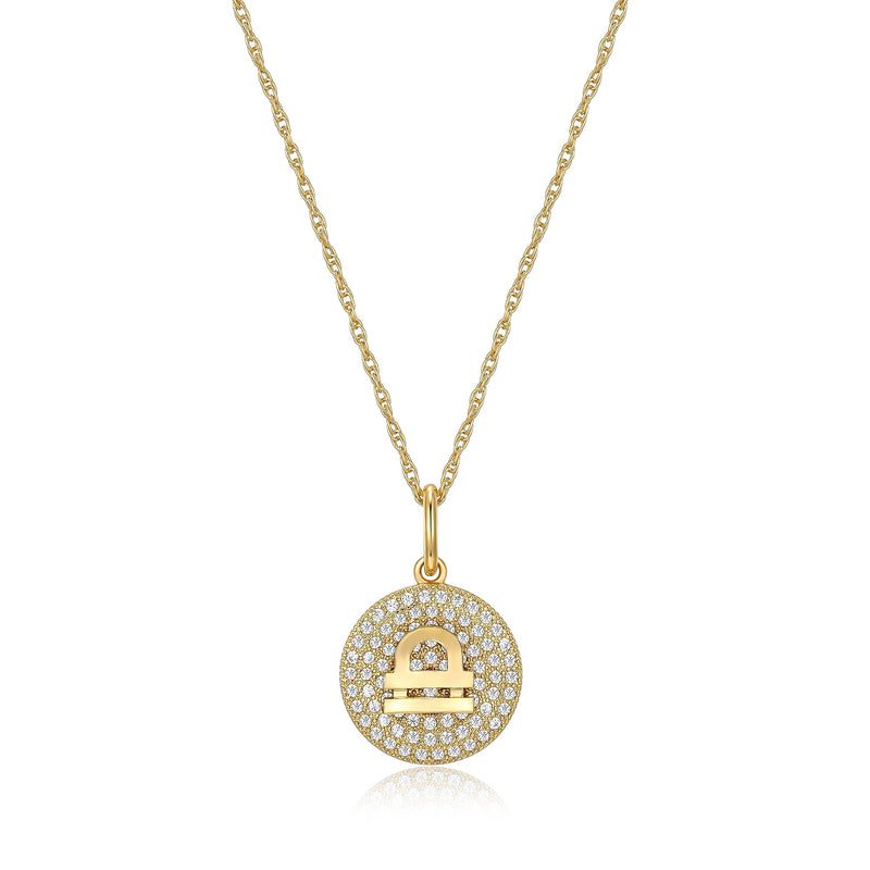 MORGAN & PAIGE 14K Gold Plated Sterling Silver and Cubic Zirconia Women Zodiac Necklace on 18 inches Rope Chain, Zodiac Sign Necklaces for Women