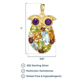 MORGAN & PAIGE 18k Yellow Gold Plated Sterling Silver Genuine Multi Gemstone Owl Pendant Necklace, 18"