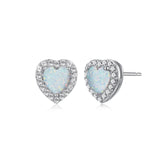 MORGAN & PAIGE Rhodium-Plated Sterling Silver Heart Stud Earrings for Women with Lab-Created White Sapphire Halo - Hypoallergenic and Nickel-Free, Choice of Birthstone Jewelry with Elegant