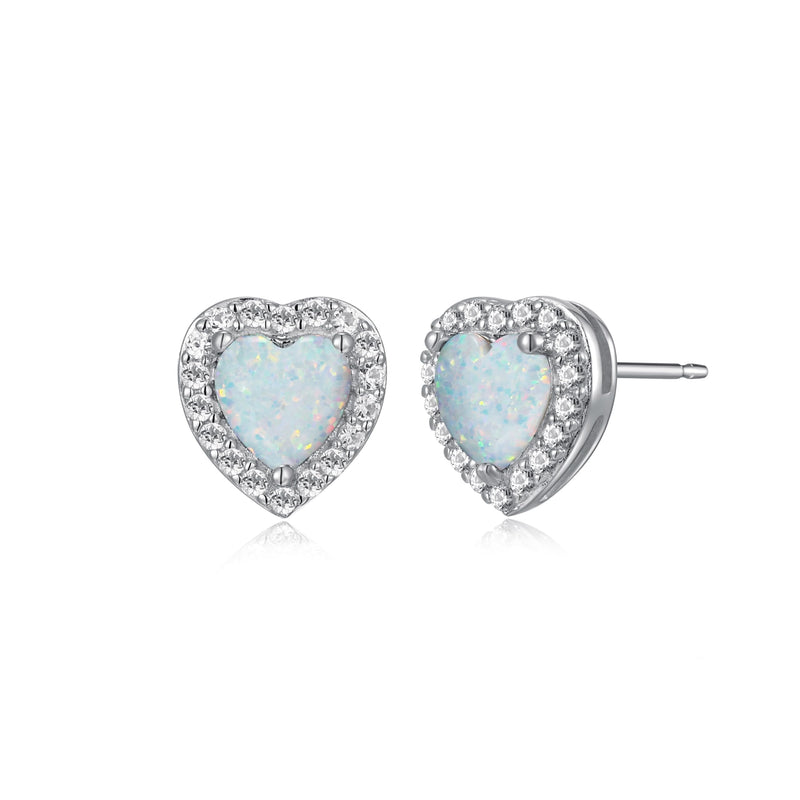 MORGAN & PAIGE Rhodium-Plated Sterling Silver Heart Stud Earrings for Women with Lab-Created White Sapphire Halo - Hypoallergenic and Nickel-Free, Choice of Birthstone Jewelry with Elegant