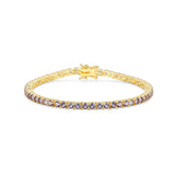 MORGAN & PAIGE 18k Yellow Gold Plated .925 Sterling Silver 3mm Tennis Bracelet for Women, 7.25" with Round Cut Birthstones