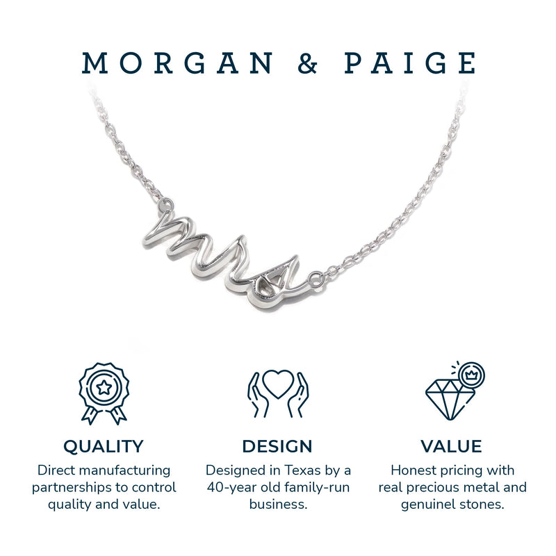 MORGAN & PAIGE .925 Sterling Silver Rhodium or 18K Yellow Gold Plated Statement Dainty Necklace for Women, Hypoallergenic Cursive Pendant Letter Necklaces for Women - 16in with 2in Extender Chain