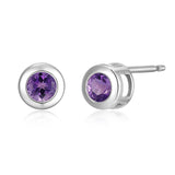 MORGAN & PAIGE Sterling Silver Genuine Amethyst February Birthstone Dainty Simple Demi Fine Stud Earrings