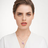 MORGAN & PAIGE .925 Sterling Silver Genuine African and Brazilian Amethyst with White Topaz 1-1/3" Dragonfly Pendant Necklace on 18" Chain