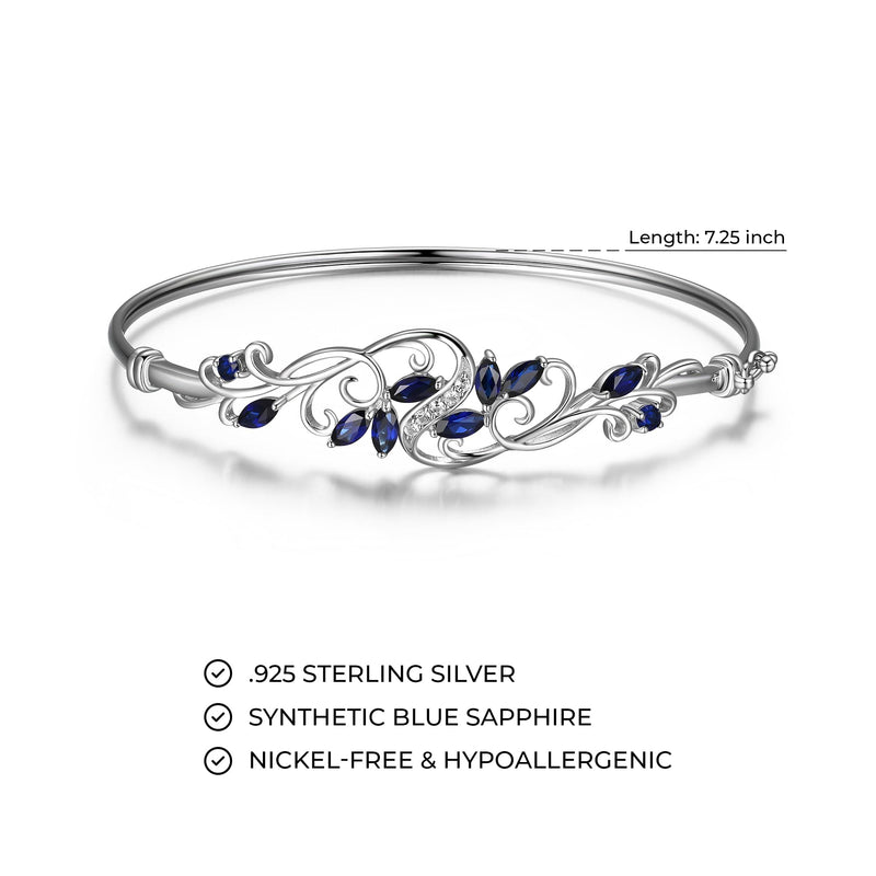 MORGAN & PAIGE .925 Sterling Silver Rhodium Plated Gemstone Elegant Bangle Bracelets for Women - Filigree Two-Tone Created Blue Sapphire & Cubic Zirconia or Genuine Amethyst & White Topaz, 7.25 inch