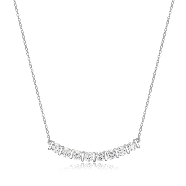 MORGAN & PAIGE .925 Sterling Silver Rhodium Plated Bar Designs Cubic Zirconia Necklace - Elegant and Dainty Sterling Silver Necklace for Women, Jewelry Gift for Her 16" with 2" Extension