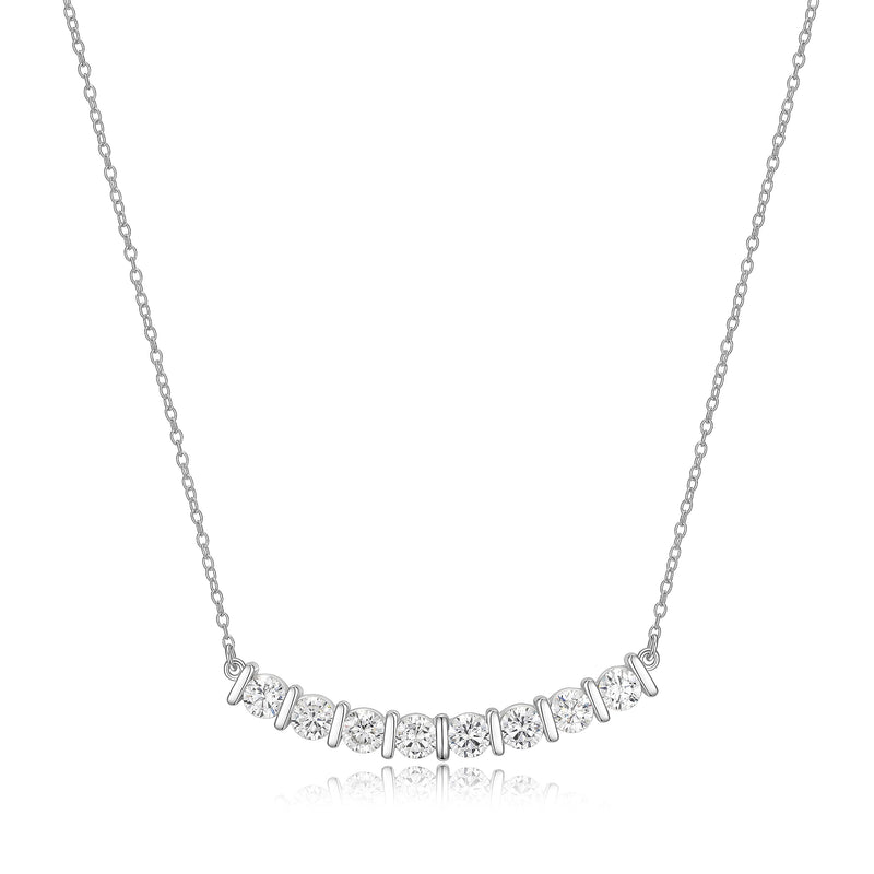 MORGAN & PAIGE .925 Sterling Silver Rhodium Plated Bar Designs Cubic Zirconia Necklace - Elegant and Dainty Sterling Silver Necklace for Women, Jewelry Gift for Her 16" with 2" Extension