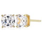 18K Gold Plated Sterling Silver Classic Cushion or Round Cubic Zirconia Stud Earrings