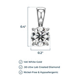 Rhodium-Plated 14K White Gold Solitaire Diamond Pendant Necklace, with Carat Lab Grown Diamond, 14 Karat White Gold Rope Chain, Lab Grown Diamond Necklaces for Women