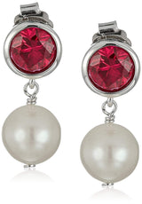 MORGAN & PAIGE 925 Sterling Silver Bezel-Set Gemstone Birthstone and 8mm White Freshwater Cultured Pearl Post Drop Earrings