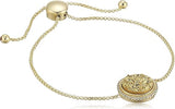 MORGAN & PAIGE 18k Yellow Gold Plated Bronze Gold Druzy and Cubic Zirconia Halo Bolo Adjustable Bracelet, 9"