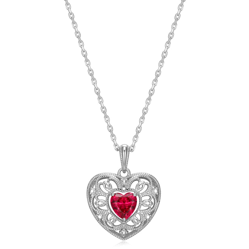 MORGAN & PAIGE Created Gemstone Filigree Heart Pendant Necklace Featuring Rhodium-Plated Sterling Silver with Faceted Cable Chain, Sapphire Jewelry, Heart Necklaces for Women