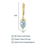 MORGAN & PAIGE 18K Yellow Gold Plated Sterling Silver 3-prong setting Sky Blue Topaz Teardrop Leverback 1" Dangle Drop Earrings