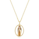 Morgan & Paige Crystal Blessed Virgin Mary Fine Silver or 18K Yellow Gold Plated Bronze Pendant Necklace, 18"