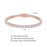 MORGAN & PAIGE 925 Sterling Silver Tennis Bracelet with Cubic Zirconia in Platinum, Yellow Gold, or Rose Gold Plated Finishes; Hypoallergenic Tarnish-Free, Silver Bracelet for Women,7.25 or 8 inch