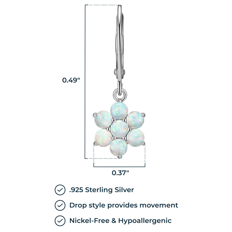 MORGAN & PAIGE .925 Sterling Silver Gemstone Birthstone Flower Cluster Leverback Dangle Drop Earrings for Women - Hypoallergenic Jewelry