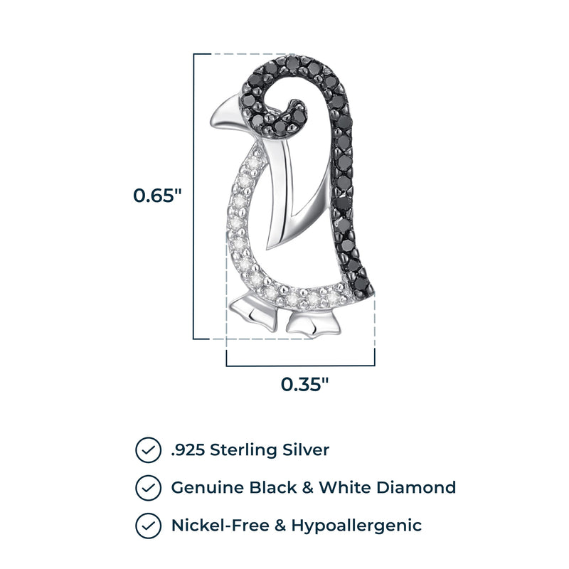 Sterling Silver Black and White Diamond Turtle, Whale, Penguin and Spider Pendant Necklace, 18"