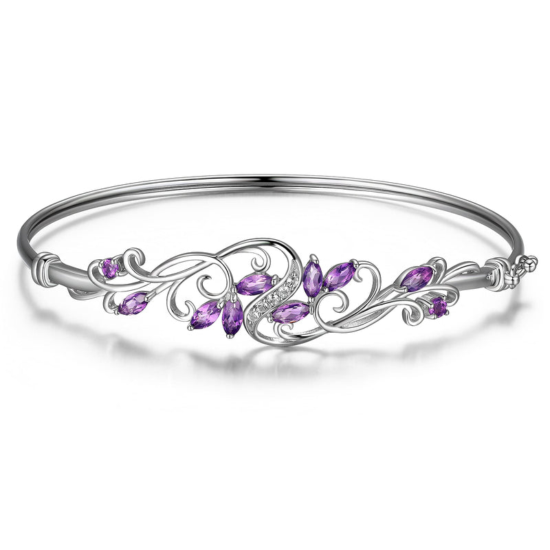 MORGAN & PAIGE .925 Sterling Silver Rhodium Plated Gemstone Elegant Bangle Bracelets for Women - Filigree Two-Tone Created Blue Sapphire & Cubic Zirconia or Genuine Amethyst & White Topaz, 7.25 inch