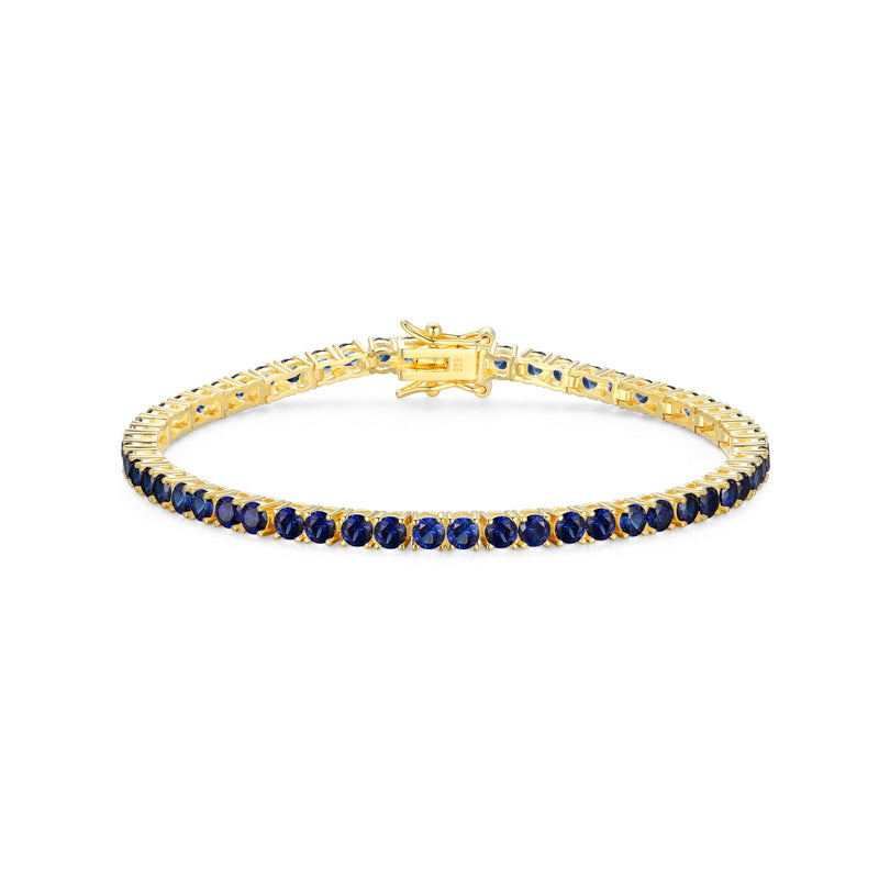 MORGAN & PAIGE 18k Yellow Gold Plated .925 Sterling Silver 3mm Tennis Bracelet for Women, 7.25" with Round Cut Birthstones