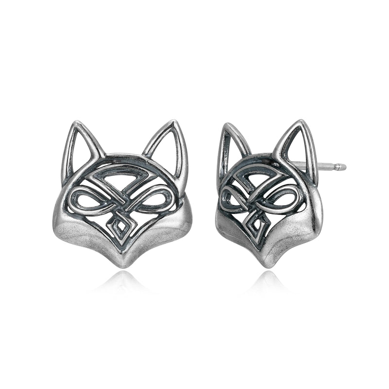 MORGAN & PAIGE 925 Sterling Silver Oxidized Celtic Knot Fox Stud Earrings