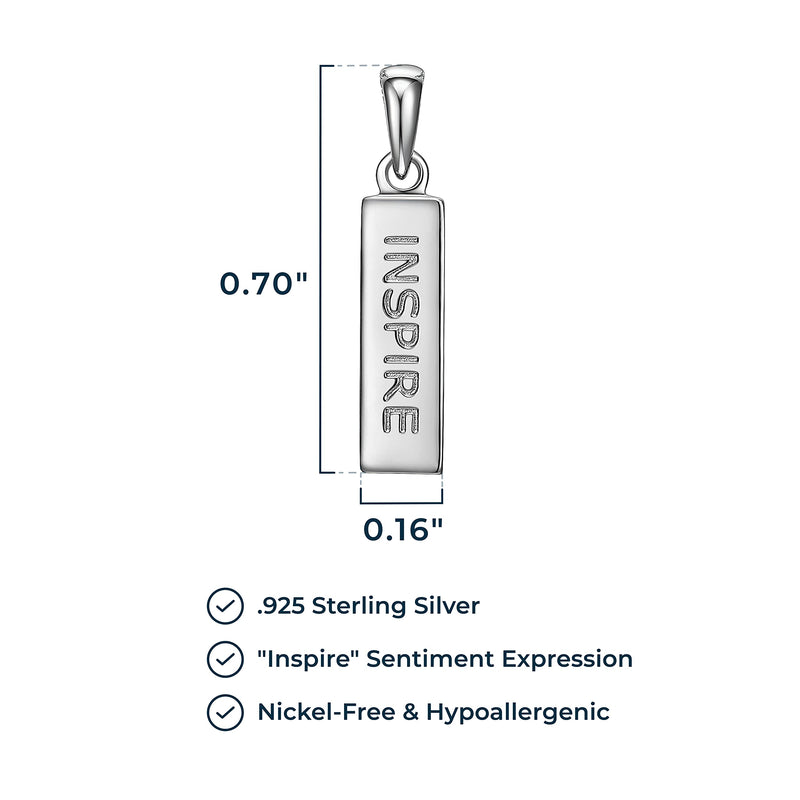 MORGAN & PAIGE .925 Sterling Silver Rhodium Plated Vertical Bar Sentiment Pendant Necklace - Lightweight Dainty Necklace for Women Sterling Silver Necklace, Jewelry Gifts 18" Rope Chain