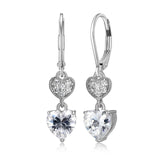 MORGAN & PAIGE 925 Sterling Silver Cubic Zirconia Double Heart Leverback Drop Earrings