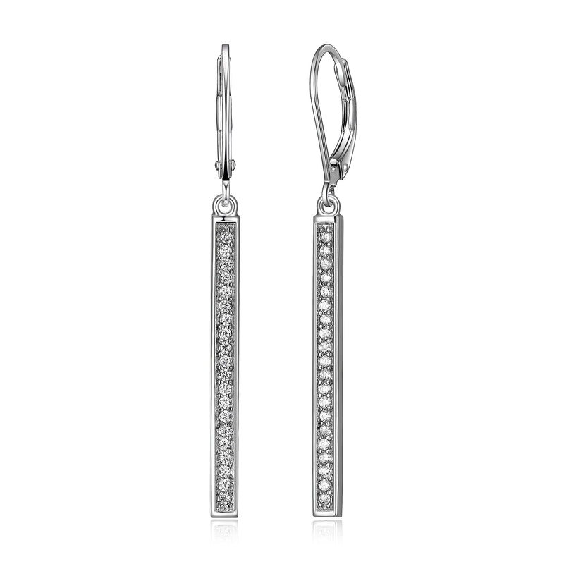 MORGAN & PAIGE .925 Sterling Silver Rhodium Plated Cubic Zirconia Vertical Bar Drop Sterling Silver Earrings for Women - Hypoallergenic Linear Dangle Earrings, Elegant CZ Jewelry for Her 1-3/4 inches