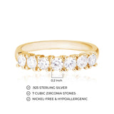 MORGAN & PAIGE .925 Sterling Silver Wedding Bands for Women, Cubic Zirconia Ring Stackable Round 7 Stone Prong Setting - Platinum, Yellow Gold or Rose Gold Plated Wedding Rings for Women Size 6-9