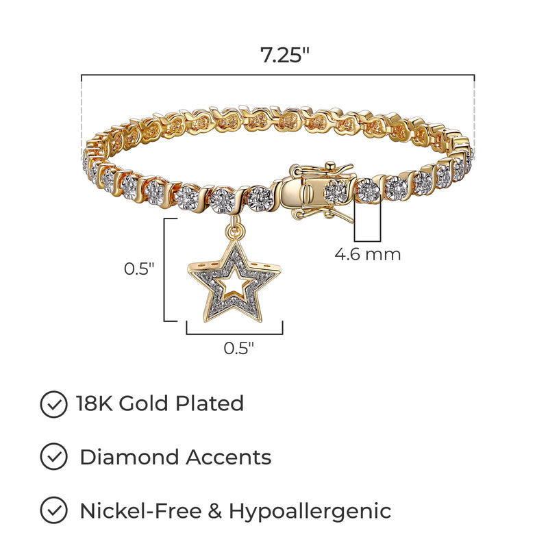 MORGAN & PAIGE Bronze Rhodium, 14k Rose Gold or 18k Yellow Gold Plated Diamond Accent Tennis Bracelets for Women Trendy - Charm Womens Bracelets with Accent S-Link Chain, Gift Jewelry 7.25 inch