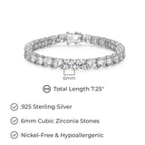 MORGAN & PAIGE 925 Sterling Silver Tennis Bracelet with Cubic Zirconia in Platinum, Yellow Gold, or Rose Gold Plated Finishes; Hypoallergenic Tarnish-Free, Silver Bracelet for Women,7.25 or 8 inch