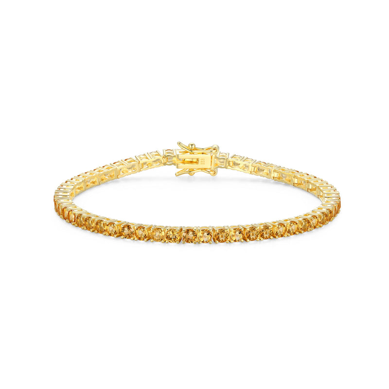 MORGAN & PAIGE 18k Yellow Gold Plated .925 Sterling Silver 3mm Tennis Bracelet for Women, 7.25" with Round Cut Birthstones