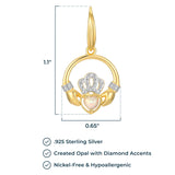 18K Yellow Gold Plated .925 Sterling Silver Created Gemstone Diamond-Accent Round Claddagh Heart 1" Drop Earrings (I-J / I3) - Choice of Gem Colors