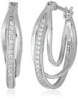 Morgan & Paige 925 Sterling Silver Cubic Zirconia Crossover or Triple Hoop Clip Top Hoop Earrings