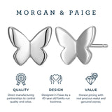 MORGAN & PAIGE Dainty Sterling Silver Stud Earrings, Butterfly or Dog Paw, Everyday Jewelry for Women, Teens, Real 14K Yellow Gold or Rhodium Plated