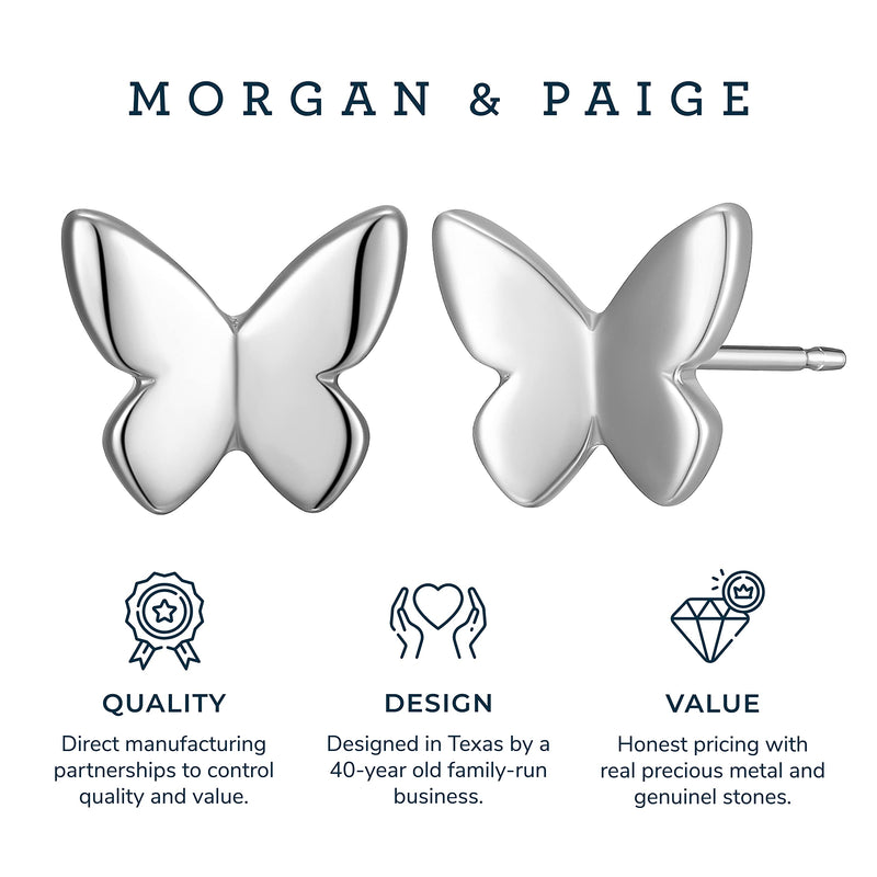 MORGAN & PAIGE Dainty Sterling Silver Stud Earrings, Butterfly or Dog Paw, Everyday Jewelry for Women, Teens, Real 14K Yellow Gold or Rhodium Plated