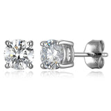 Rhodium Plated 14K White Gold Stud Earrings for Women, Lab Grown Diamonds, Secure Fastening with Butterfly Backs