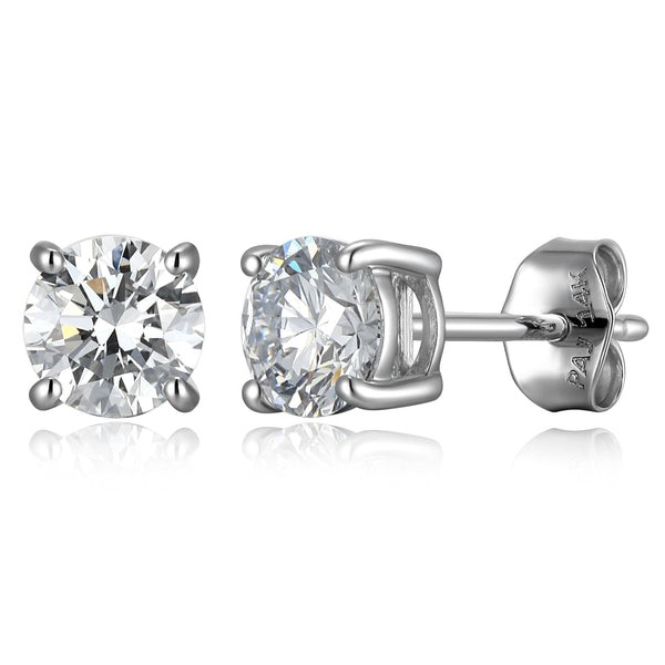 Rhodium Plated 14K White Gold Stud Earrings for Women, Lab Grown Diamonds, Secure Fastening with Butterfly Backs