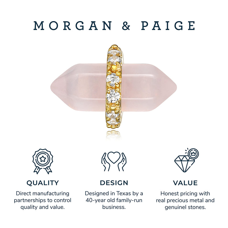 MORGAN & PAIGE Healing Crystal Quartz Stud Earrings for Women - 18K Yellow Gold Plated Sterling Silver Chakra Point, Hexagonal Points Stone