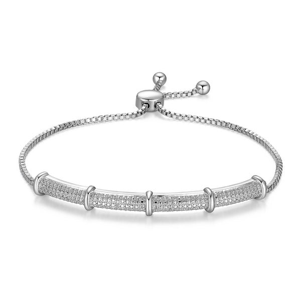 MORGAN & PAIGE Fine Silver-Plated Diamond-Accent Bar Strand Bracelet, 1.5mm Box Chain Bolo Style Adjustable up to 9" (I-J Color)