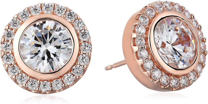 MORGAN & PAIGE 14K Rose Gold Plated or Rhodium Plated .925 Sterling Silver Floating Halo 7mm Round Cubic Zirconia 1/2" Stud Earrings