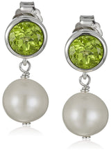 MORGAN & PAIGE 925 Sterling Silver Bezel-Set Gemstone Birthstone and 8mm White Freshwater Cultured Pearl Post Drop Earrings