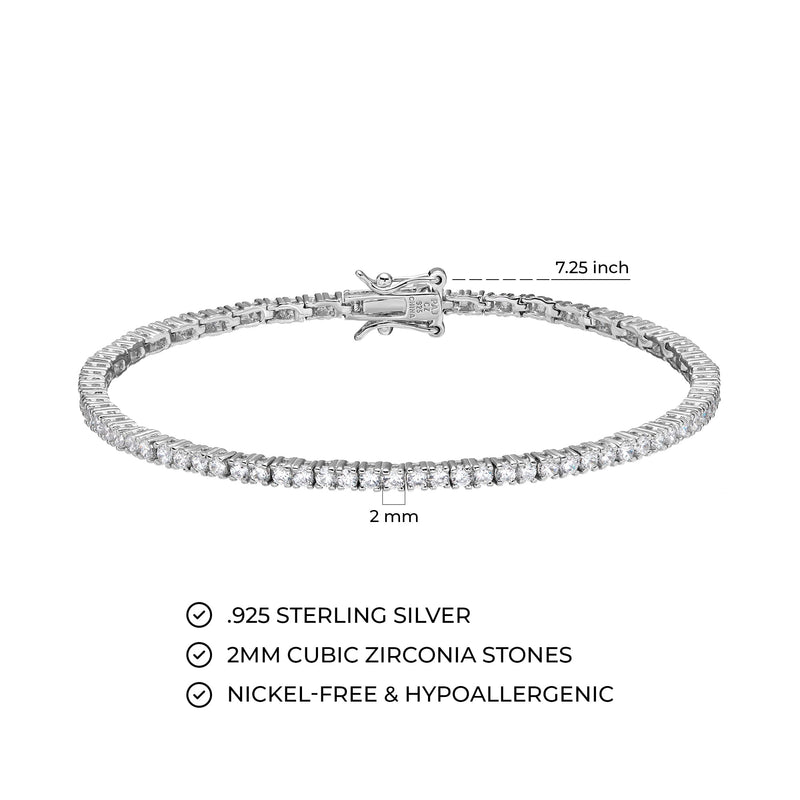 MORGAN & PAIGE 925 Sterling Silver Tennis Bracelet with Cubic Zirconia in Platinum, Yellow Gold, or Rose Gold Plated Finishes; Hypoallergenic Tarnish-Free, Silver Bracelet for Women,7.25 or 8 inch